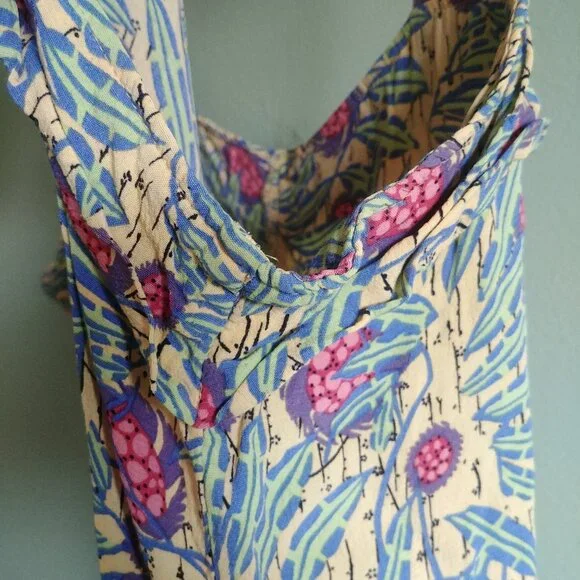 Flax Large yellow sleeveless dress with pink and green - Picture 7 of 12